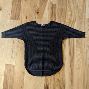 Violet Ruby Striped 3/4 Sleeve Crew Neck Pullover Top Gray, XL